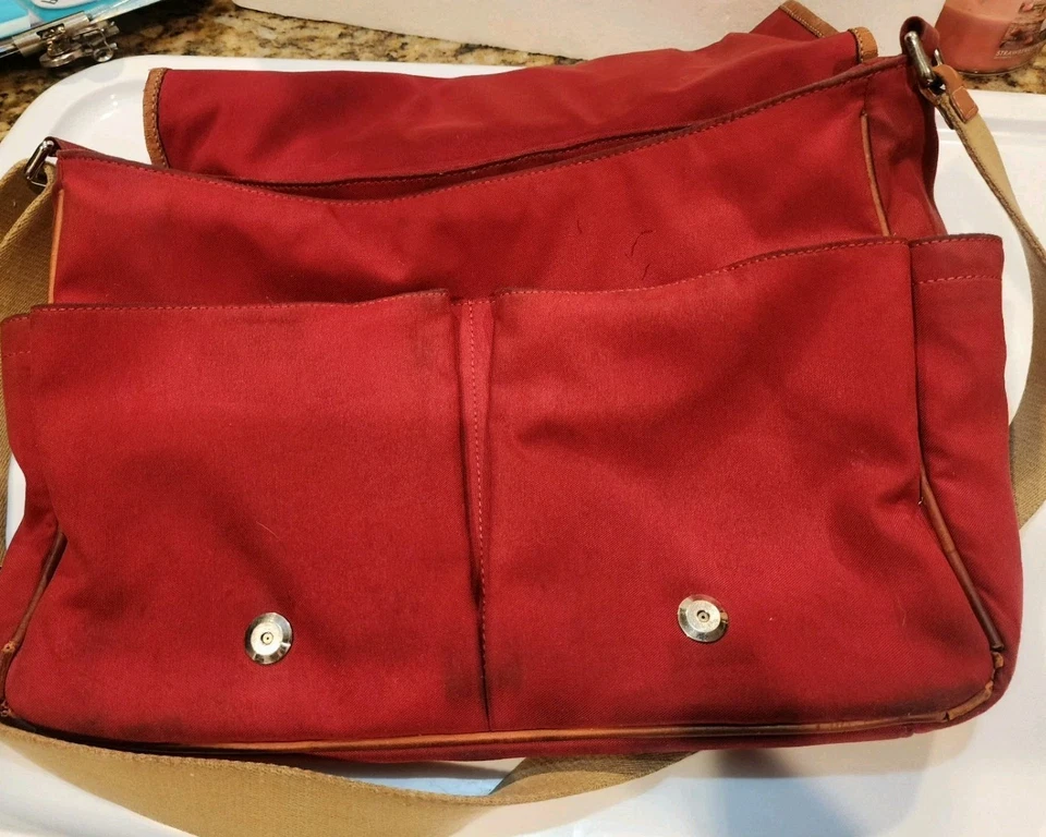 AUTHENTIC COACH RED CANVAS STRIPE MESSENGER DIAPER BOOK LAPTOP LARGE HANDBAG - Image 3 of 4