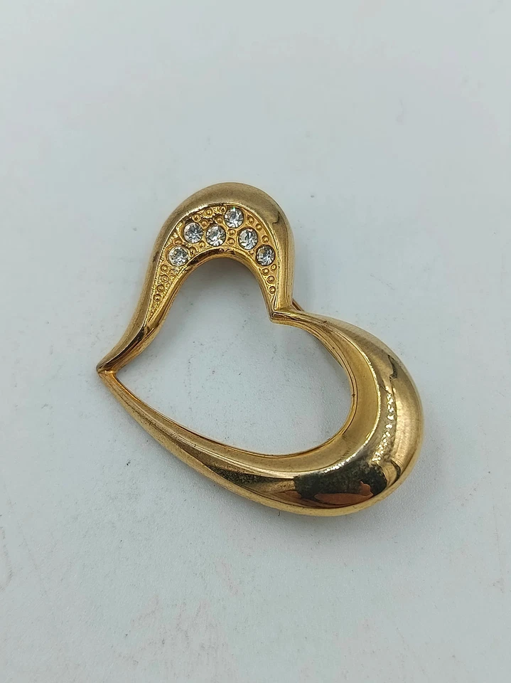 Herz Brosche vergoldet mit Strass elegant romantisch goldfarbener Schmuck - Bild 3 von 4
