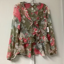 Belle Sky Top Women’s Size Small Sheer Ruffle Blouse Cottagecore Hanging Garden
