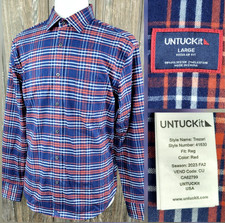 UNTUCKit Trezari Flannel Shirt Stretch Wrinkle Free Plaid Button Up Casual Men L