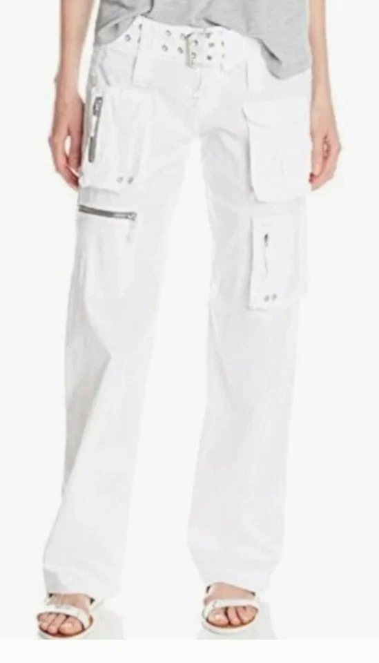 Pantalones cargo Johnny Was Pete & Greta Marika para mujer 8 bolsillos marfil Boho Lagenlook Foto 2 de 2