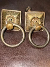 2 Vintage Drawer Pulls Drop Rings Brass