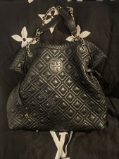 Tory Burch Marion Black Leather Slouchy Tote with Chain