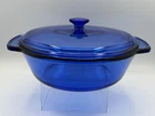 Vintage Anchor Ovenware Cobalt Blue Casserole Baking Dish 2 Qt- 9" Round w/Cover