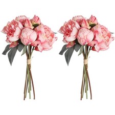 Pink Peonies Artificial Flowers 2 Bouquets Vintage Fake Peonies 14pcs Heads S...