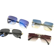 Women Rhinestone Jewel Rimless Rectangle Metal Rim Sunglasses