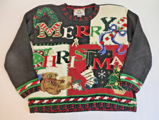 Vintage Tiara International Merry Christmas Sweater MEDIUM Bear Jingle Bell