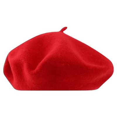 Classic French Beret Hat for Kids - Elegent Wool Beret for Girls 2-10 Years Red
