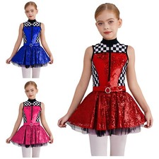 Kids Girls Dress Rhinestone Puffy Skirts Stage Costume Halloween Sequins Waist