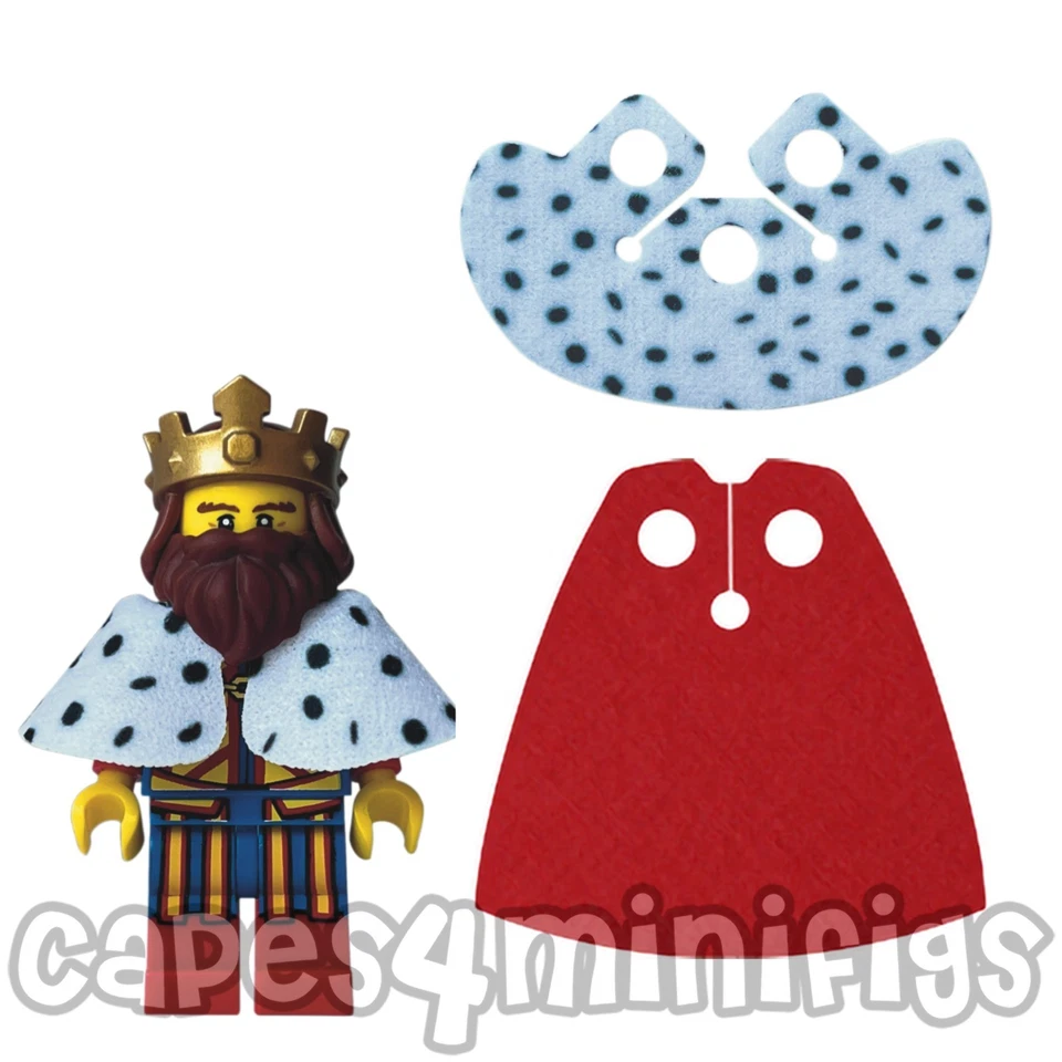 CAPES4MINIFIGS Black Dotty Collar with standard cape for your Lego Series 3 King. Capes only.