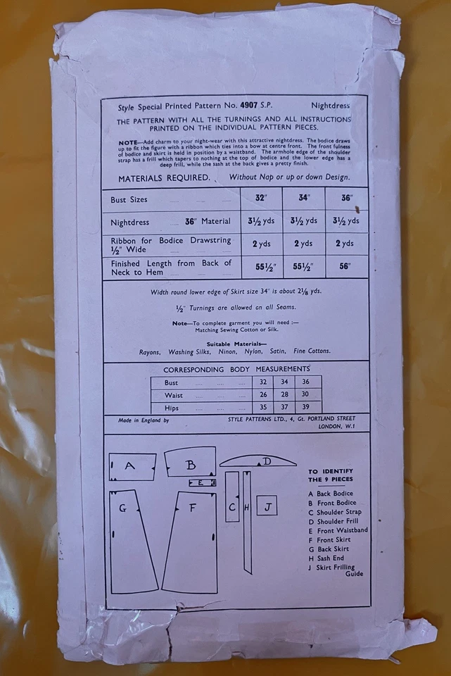 Rare 1940’s vintage Style sewing pattern 4907 nightdress/maxi dress 36” bust - Image 2 of 2