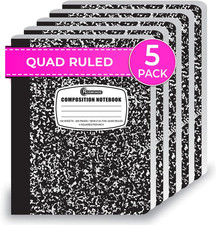 5 Pack Graph Paper Composition Notebooks, Black Graph Notebooks
