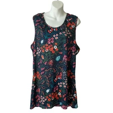 Cherryloom Dark Floral Racer Tank Top Women 3XL Black Cottagecore Garden Bug NEW