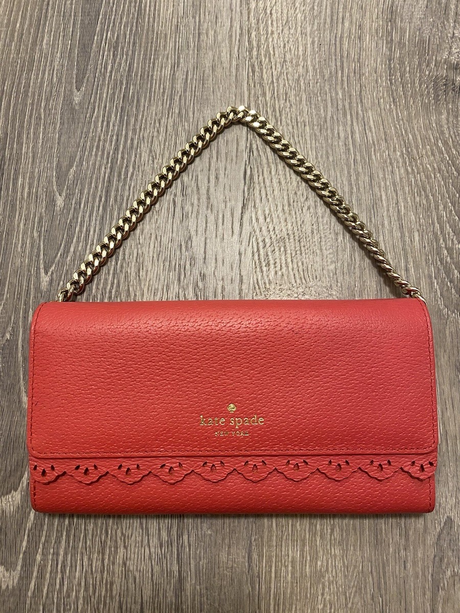 Kate Spade pink long wallet purse Clutch with removable chain