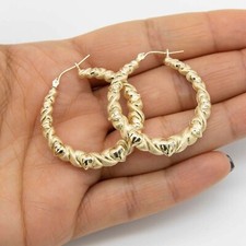 Plain Polished Twisted  Hearts 30mm Hoop Earrings Real 14K Yellow Gold Plated