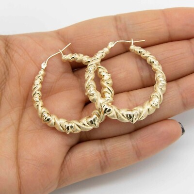 Plain Polished Twisted & Hearts 30mm Hoop Earrings Real 14K Yellow Gold Plated