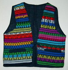 VINTAGE Guatemala Maya Woven Cotton Fabric VEST Folk Art Embroidery