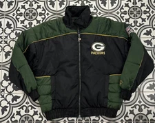 Green Bay Packers Mens Large 1990s Pro Player Puffer NFL Vintage Football Jacket