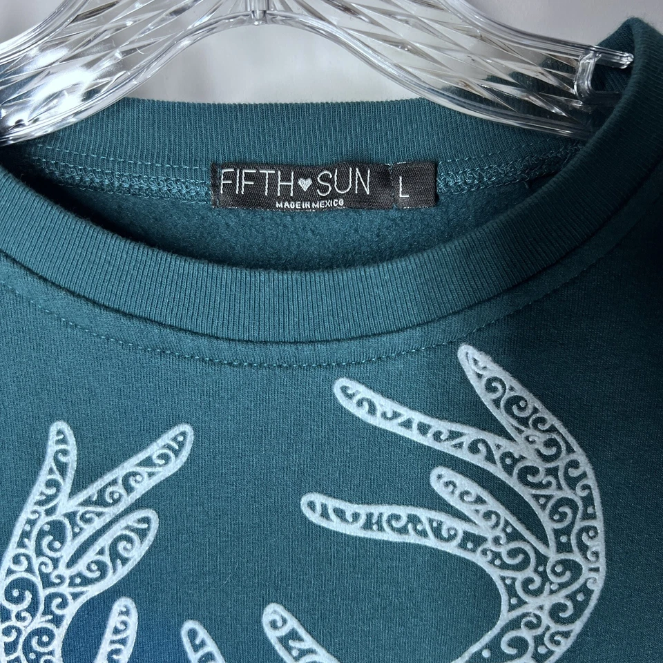 Sudadera Fifth Sun Holiday para mujer GRANDE verde azulado reno cuello redondo polar Foto 3 de 4
