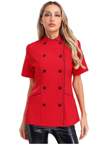 Women Coat Contrast Color Jacket Cafe Tops Breathable Short Sleeve Trimming - Picture 9 of 79