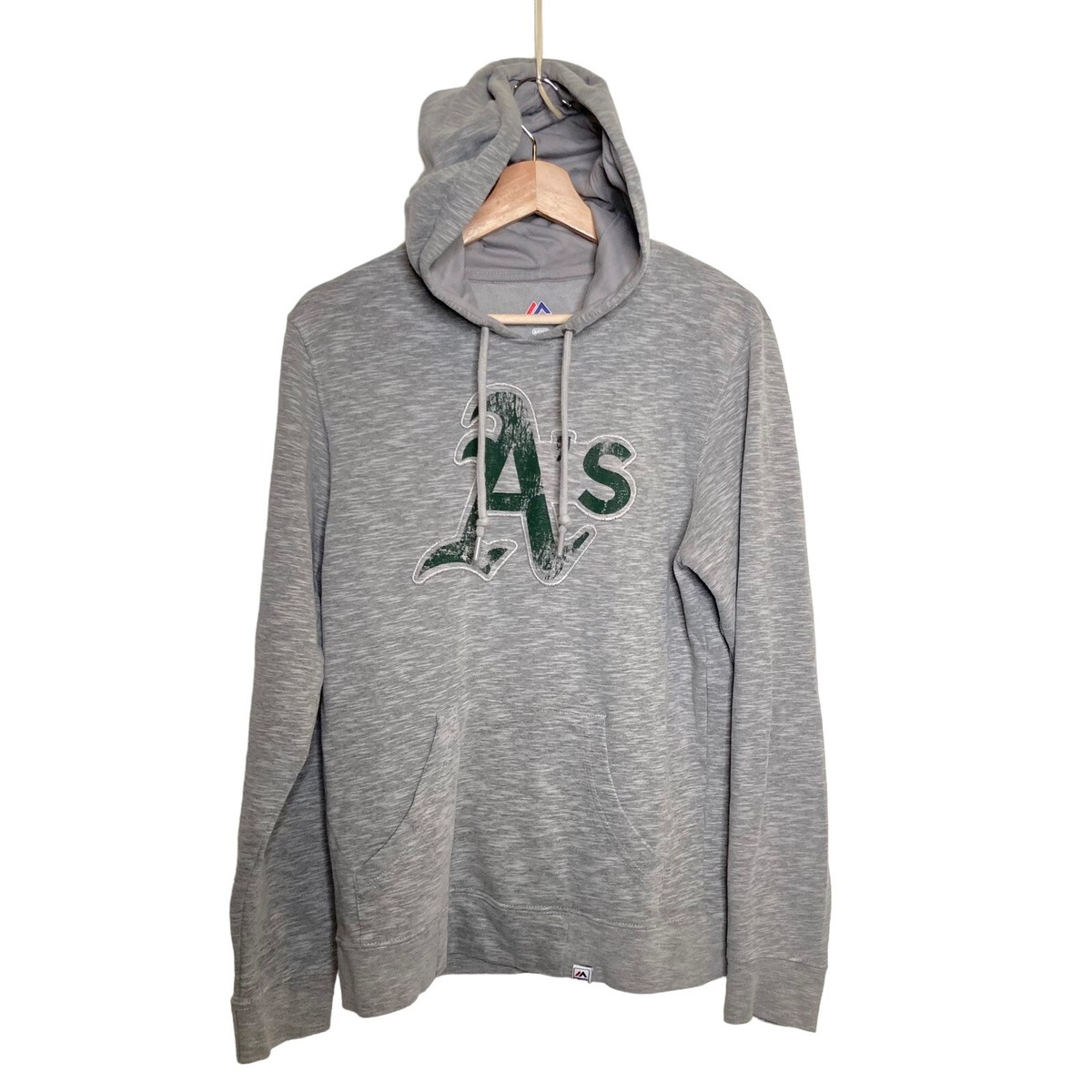 Majestic Oakland A's Hoodie Sweatshirt Men's Small Gray Distressed