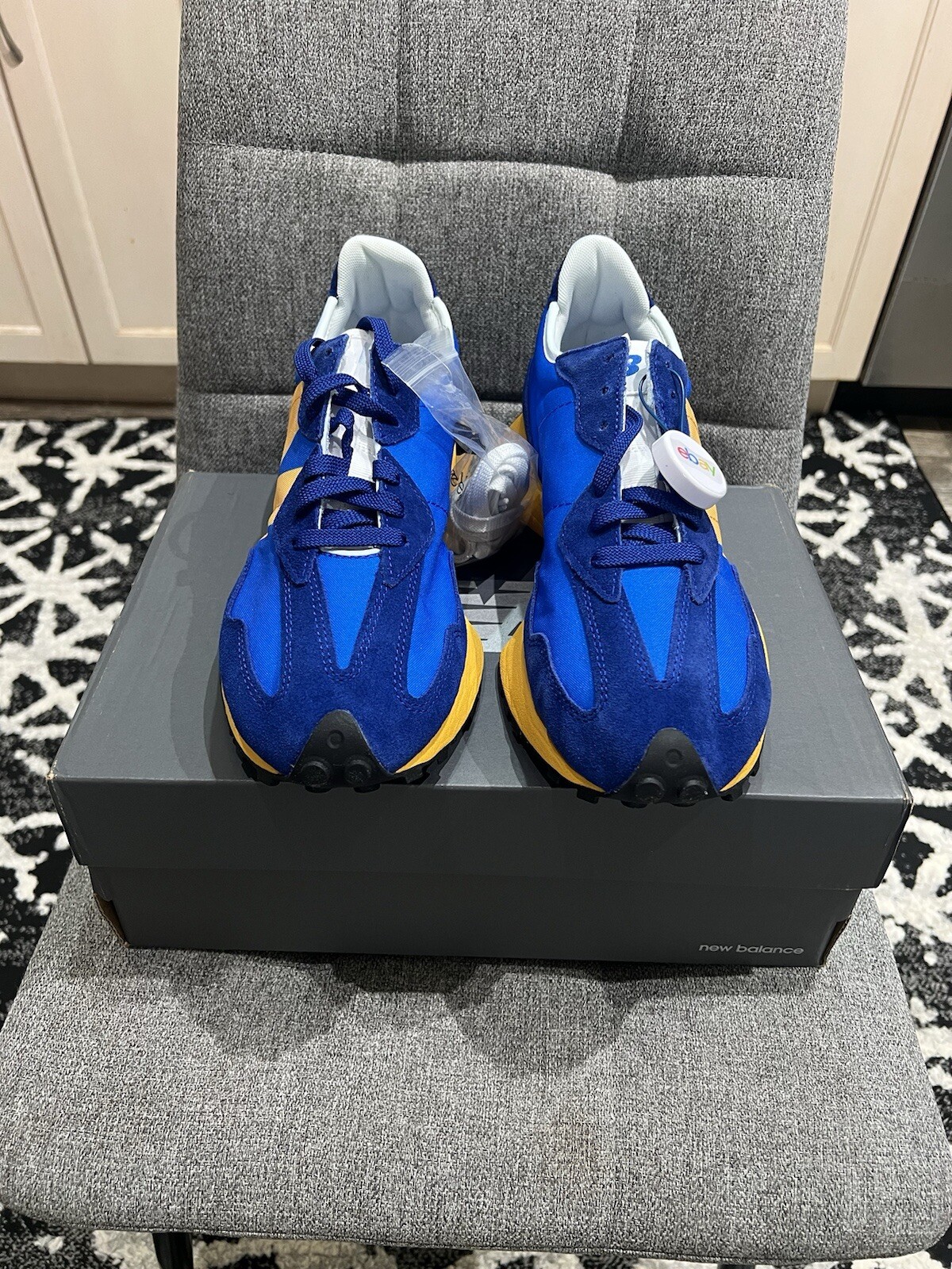 Size 11.5 – New Balance 327 Marine Blue Yellow. Never worn with laces and box Size 11.5 – New Balance 327 Marine Blue Yellow. Never worn with laces and box