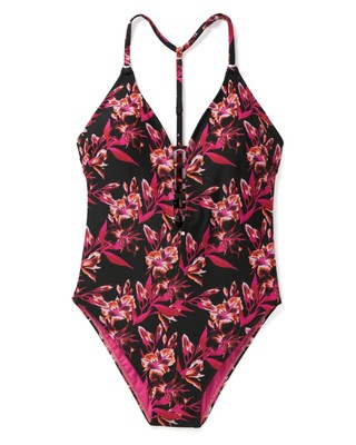 Adore Me Einteiler Träger Badeanzug Jade Blumen Schwarz Rosa Gr. M NEU