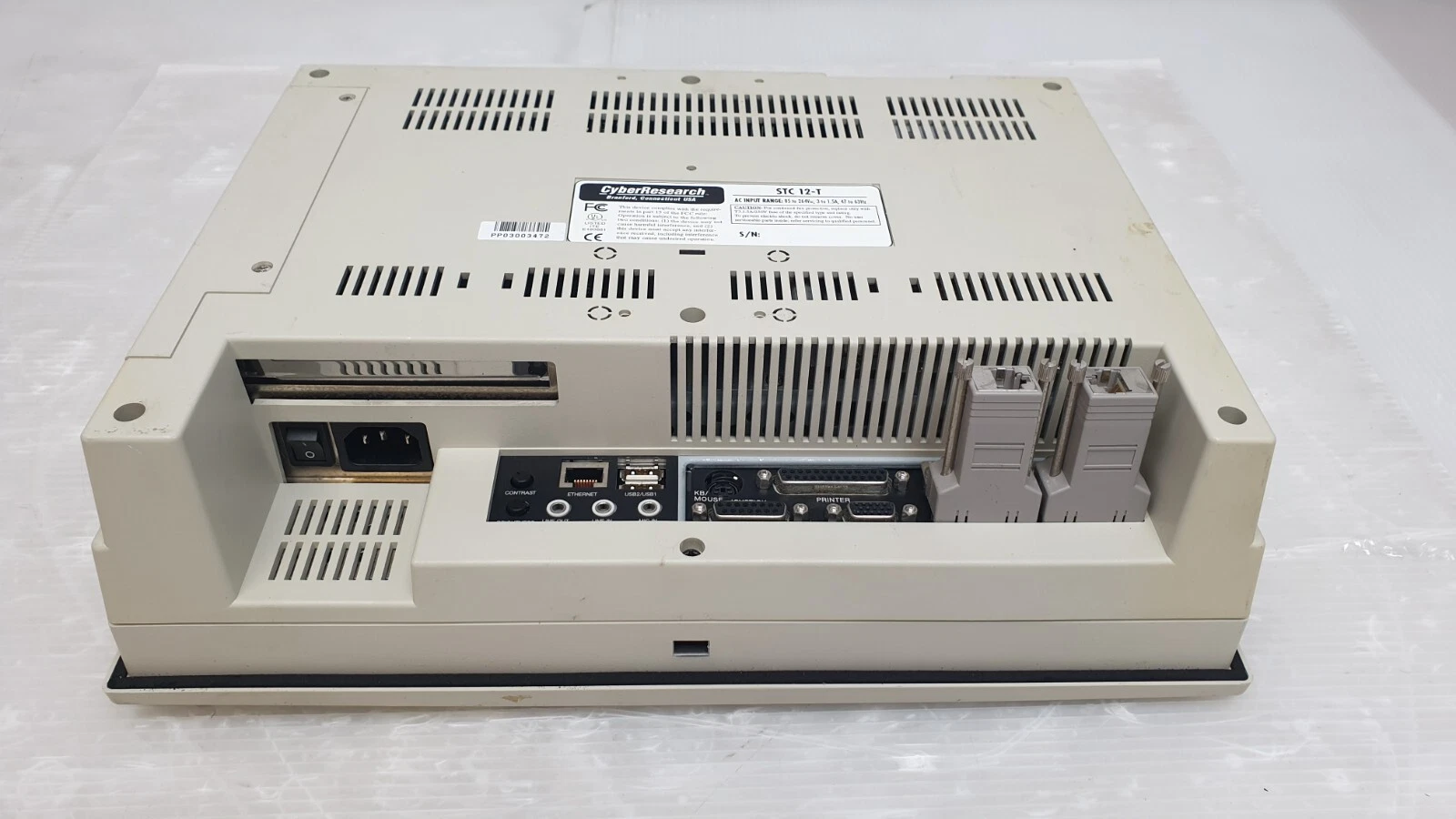 STC 12-T rear I/O panel with power inlet, Ethernet, USB and two grey D-sub adapters