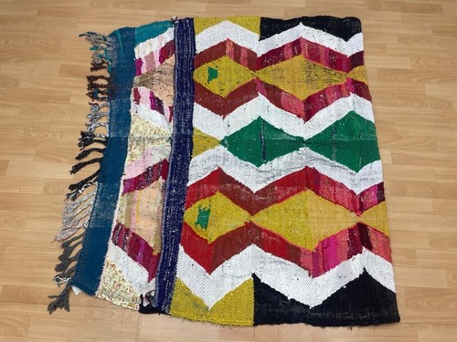 Geometric 5x7 Hand-Woven Recycled Clothing Rug Handmade Kilim Moroccan Carpet - Picture 13 of 14
