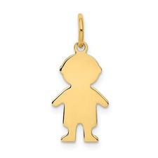 Solid 14K Yellow Gold Plain Boy Charm Pendant Necklace No Chain