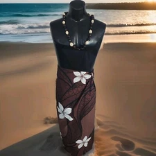 Pareo Polynesian Hawaiian  Summer Cover Up Beach Sarong Lava Lava Walnut Brown