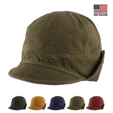Cotton Faux Leather Floppy Short Brim Hiphop Baseball Cap Aviator Trapper Hat