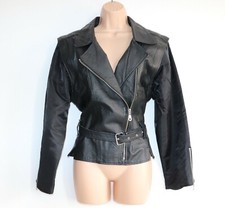 Women's 90s Miss Joy Removable Sleeves Black 100% Leather & Fabric Jacket Uk12