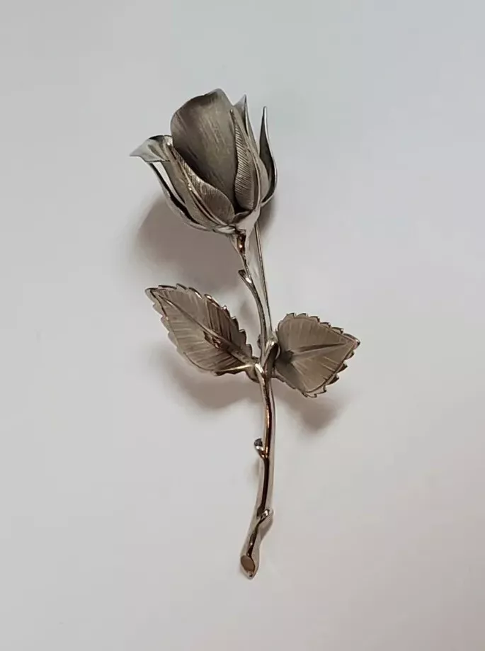 Giovanni Silver Toned Rose Bud Flower Brooch Pin eBay