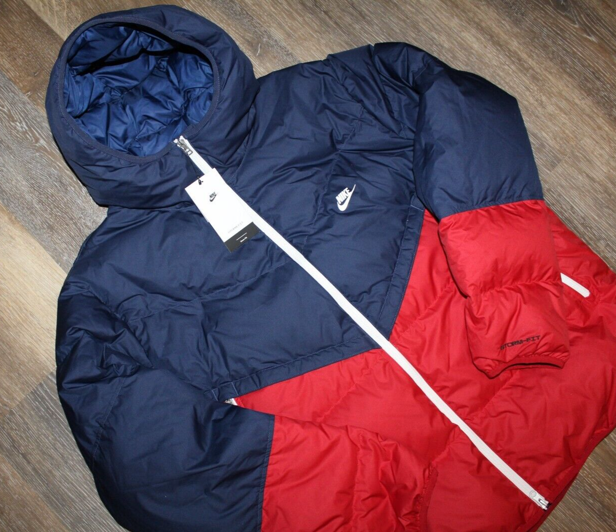 NWT NIKE MEN'S STORM FIT FULL-ZIP HOODED DOWN FILLED JACKET BLUE