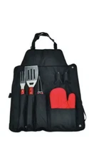 GrillFest 7-Piece Grilling Tool Set, Apron, Spatula, Tongs, Fork, Oven Mitt, 