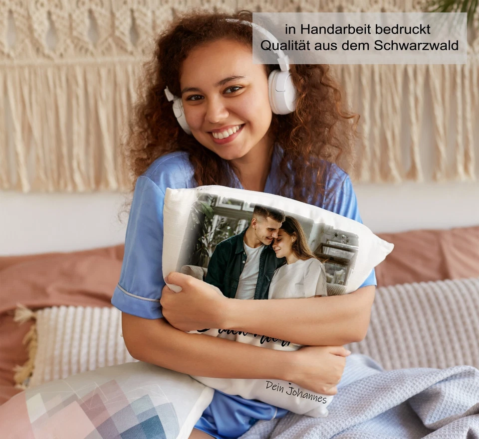 Drück mich, wenn du mich vermisst Kissen bedruckt, Valentinstag, Dekokissen Love - Bild 2 von 4