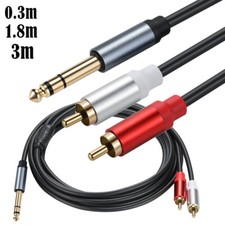 6.35mm Male Jack to 2 RCA Male Jack Stereo Audio Y Splitter Cable Cord Adapter