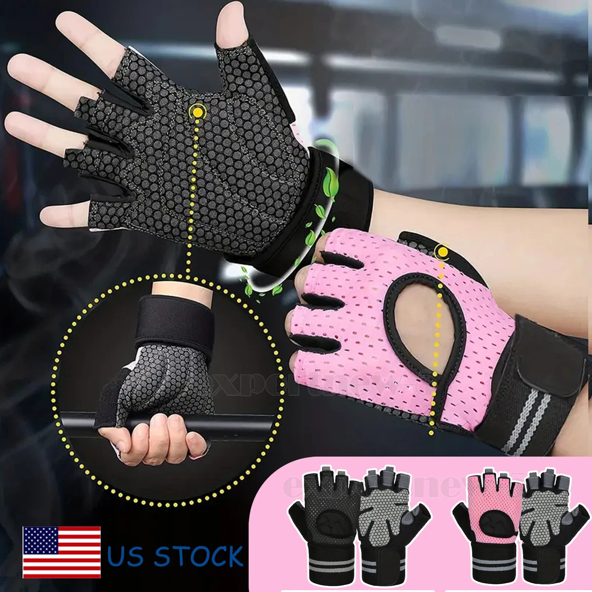 Women/Mens Gym Gloves With Wrist Wrap Workout Weight Lifting