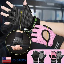 Women/Mens Gym Gloves With Wrist Wrap Workout Weight Lifting Fitness Exercise US