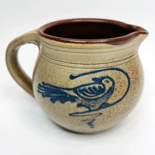 Rowe Speckled Brown Glazed Stoneware Blue Bird Design Vintage Handmade Signed