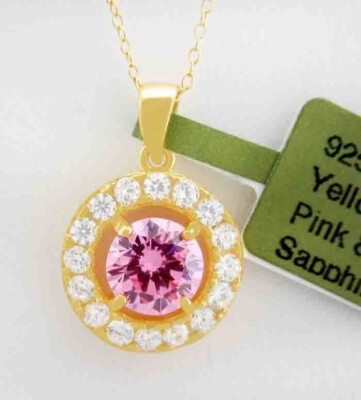 LAB CREATED ROSA 1,12 kt & WEISSER SAPHIR ANHÄNGER HALSKETTE .925 Silber - Neu mit Etikett