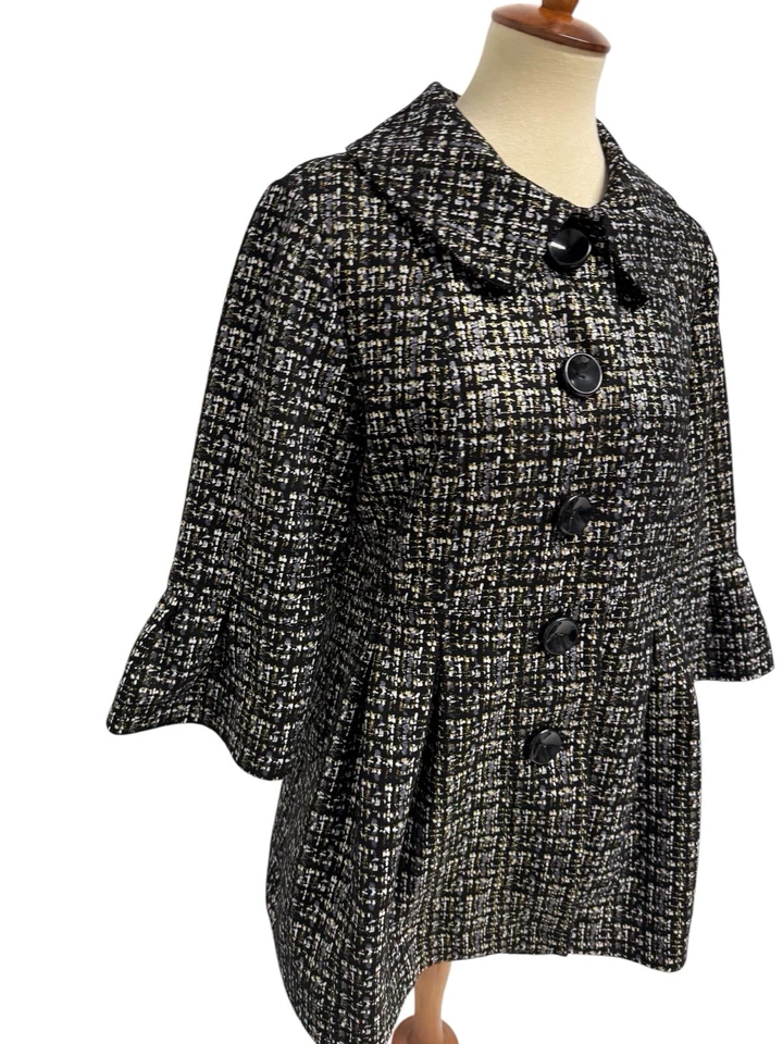 Eden Court Mujer Camisa Blazer Manga 3/4 Negro Plata Dorado Botones Talla L Foto 3 de 4