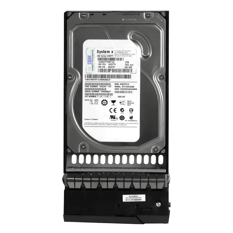 Disco Rigido IBM 42D0778 42D0781 42D0777 ST31000424SS 1TB 7.2K 16MB SAS-2 3.5 - Immagine 3 di 3