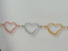 14k Gold Tri Color Hearts Bracelet 7.5" Long Lobster Lock 11mm Hearts