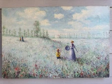 L. Stepano, Impressionist Painting, Parasol Lady in Chateau's flower field