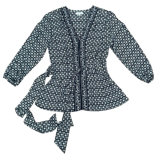 Blusa floral MAX STUDIO para mujer talla M blanca y negra manga larga cintura elástica - Imagen 8 de 11