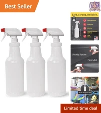 Plastic Spray Bottles HDPE 32 oz Leak Proof 3-Pack For Cleaning & Misting