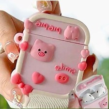 Pink Love Heart Pig cute Soft  Silicone Earphone Case for 1 or 2 Gen AirPods