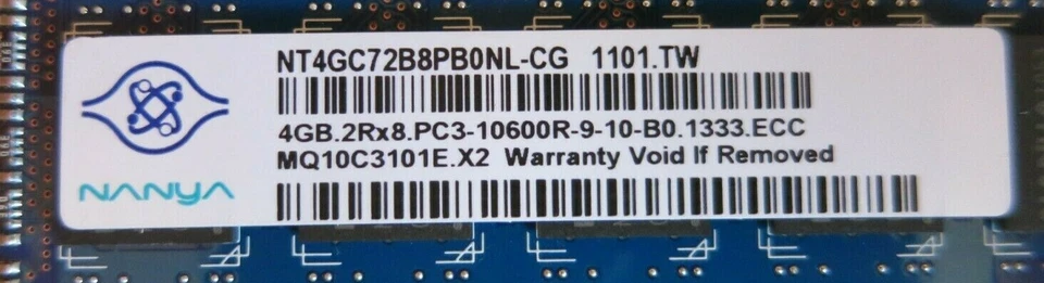 Nanya NT4GC72B8P0NL-CG 8GB 2x4GB PC3-10600 DDR3-1333MHz ECC CL9 240P DIMM Memory - Image 3 of 3